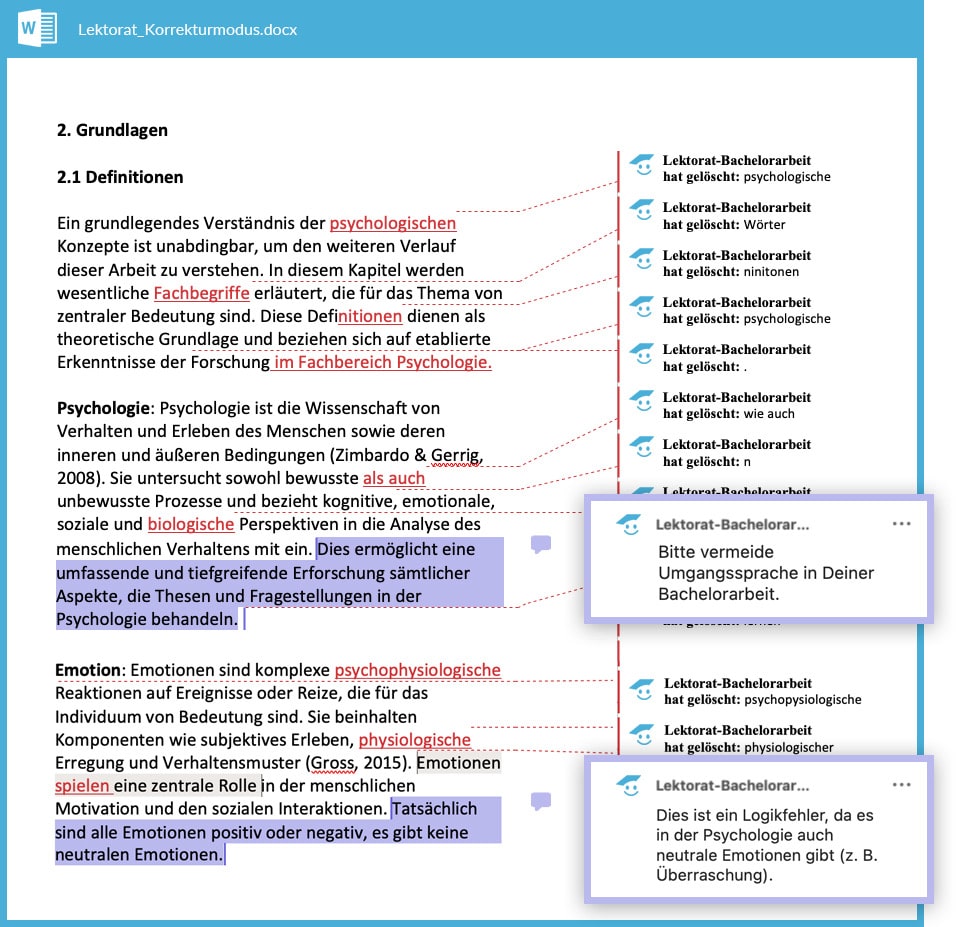 Beispiel für das Lektorat der Bachelorarbeit